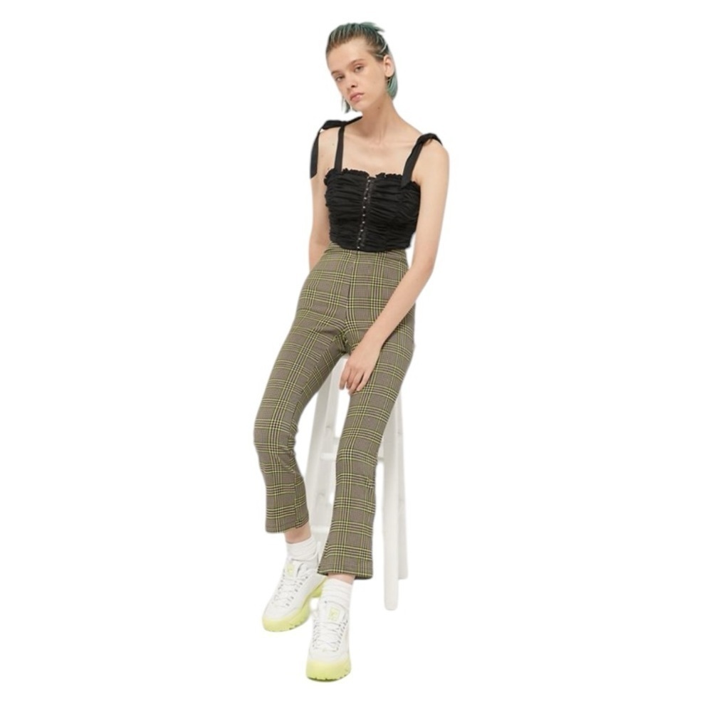 Urban Outfitters Lola Plaid Kick Flare Crop Pant. Green Grey Size 4 #968